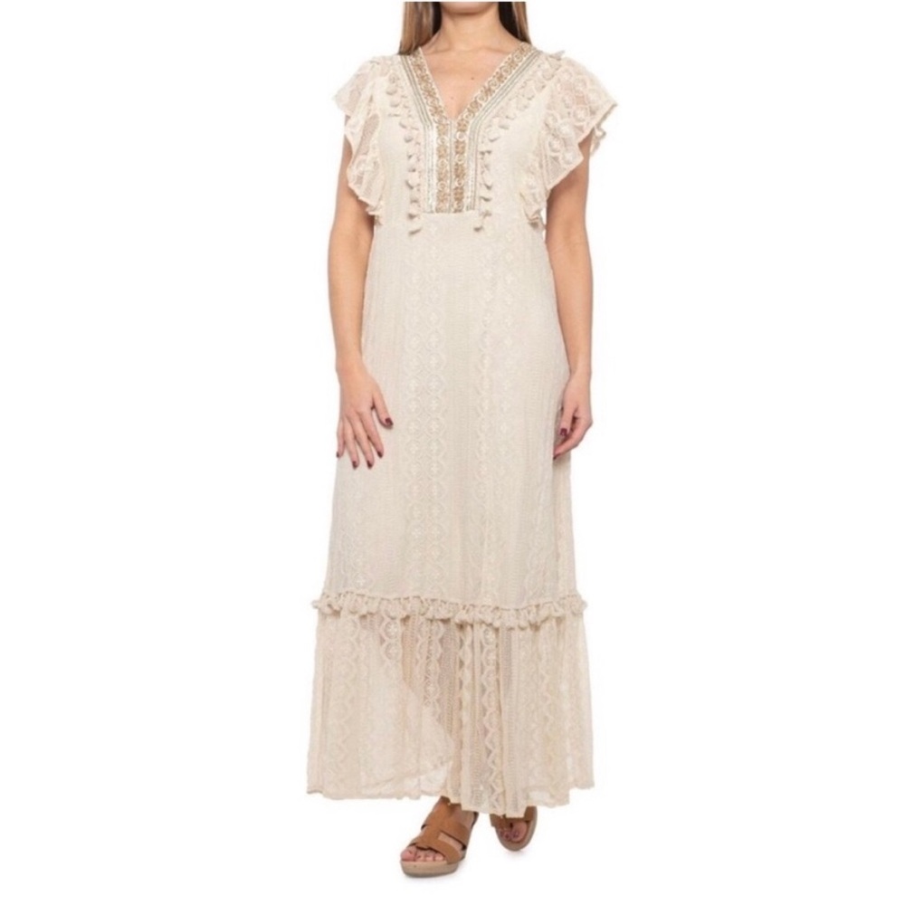 NWT VANESSA ALEXANDRA IVORY LACE MAXI DRESS MADE IN ITALY MEDIUM WOMENS